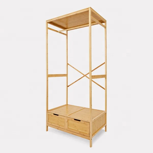 Daily Life Living Room Bamboo Clothes Coat Rack Garment Rack With Drawers_BSCI Factory