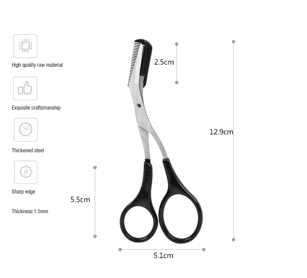 2024 New YD High Quality Black Beauty Trimmer Eyebrow Scissors with Comb for Personal Care Wholesale Makeup Scissors