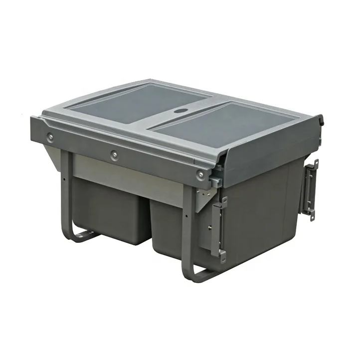 Cabinet Pull out Sorting  waste bin  15L Kitchen Plastic Double Bucket Damping Buffer Garbage Can