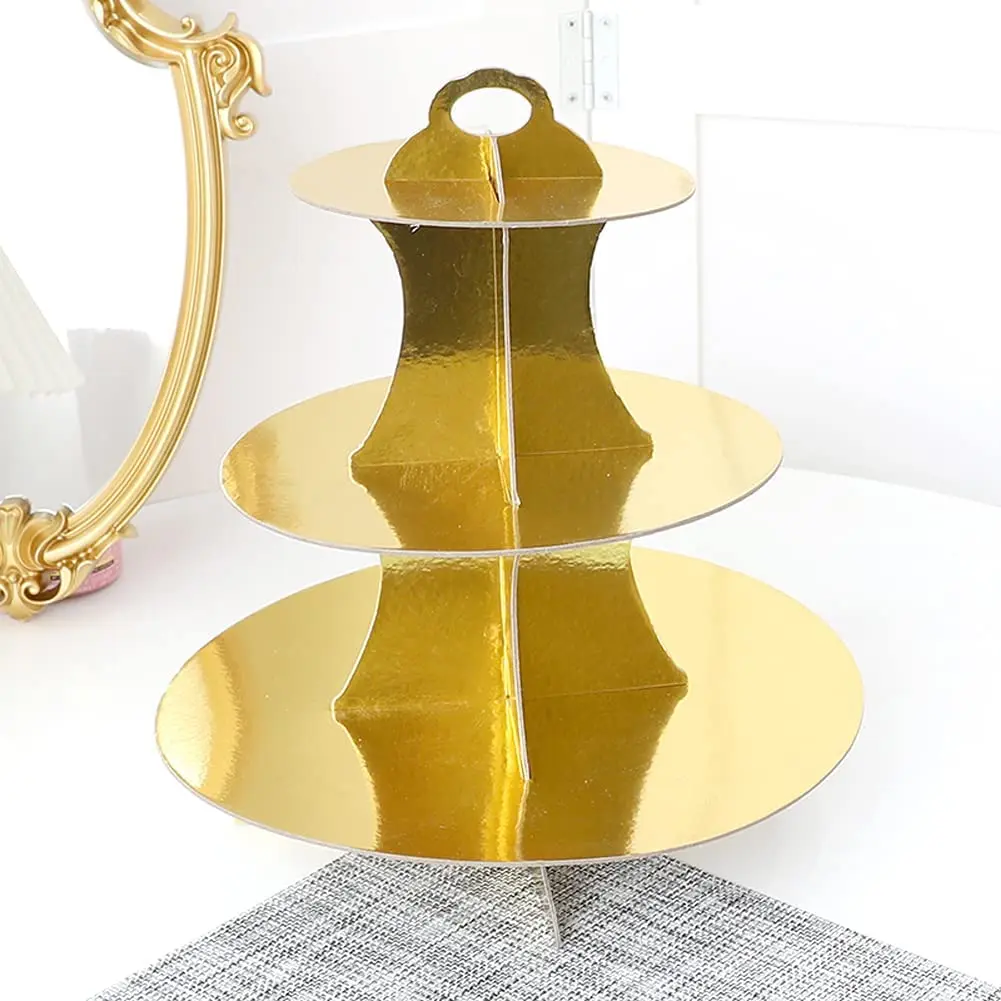 Ruizhuo Disposable Glossy 3-Tier Wedding Birthday Folding Decorative Tray Cardboard Decoration Dessert Cake Cupcake Stand