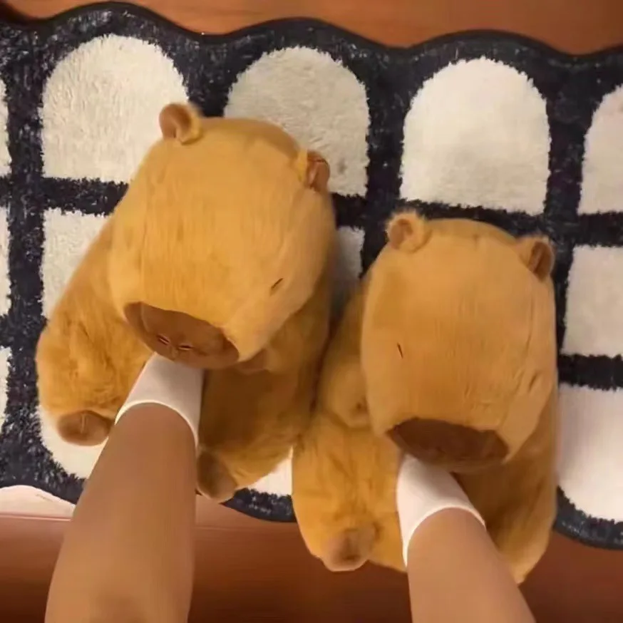 Winter Warm Cartoon Indoor Plush Capybara Shoes Soft Simulation Stuffed Animal Capybara Slippers