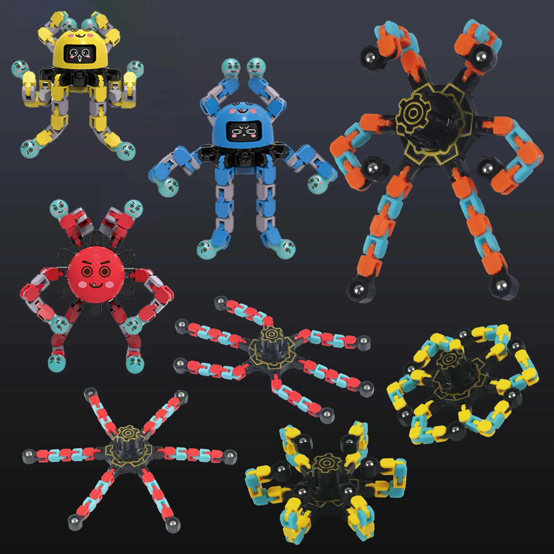 Hot Sale Glow in the Dark Fingertip Mechanical Gyro Chain Deformation Robot Gyro Toy Fingertip Spinner Transformable Fidget Toy