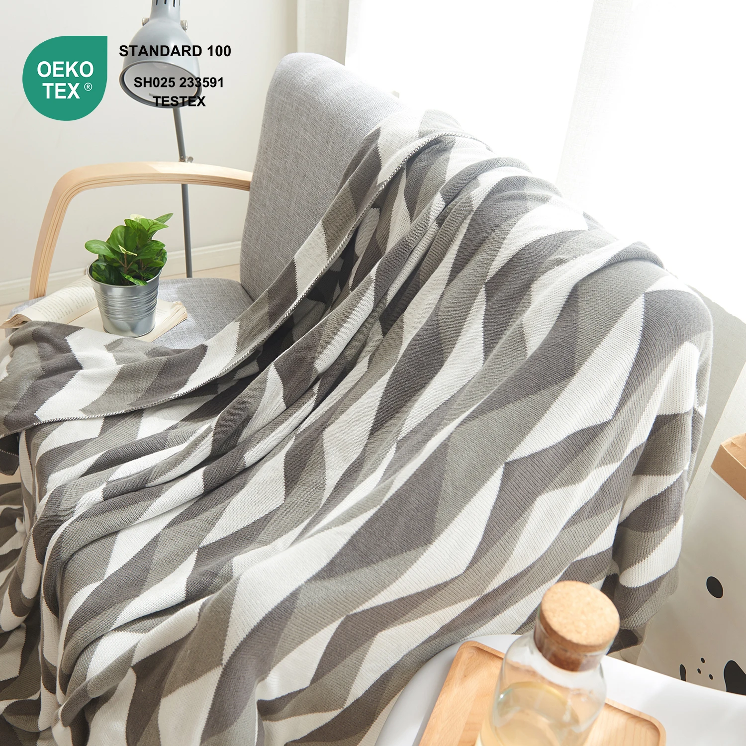 Home Decoration Bed Custom 100% Cotton Knitted Throw Blanket for sofa