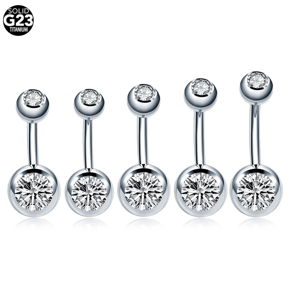 G23 14G Titanium Navel Rings Body Piercing Internal Threaded Double White Crystal Belly Button Ring Piercing Jewelry