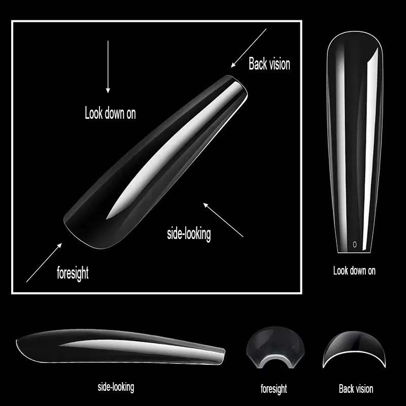 Long Nail Tips Clear Transparent Cover Stiletto Full Cover Nail 504pcs/550pcs Set Pack French Customized Press On Nail Tips