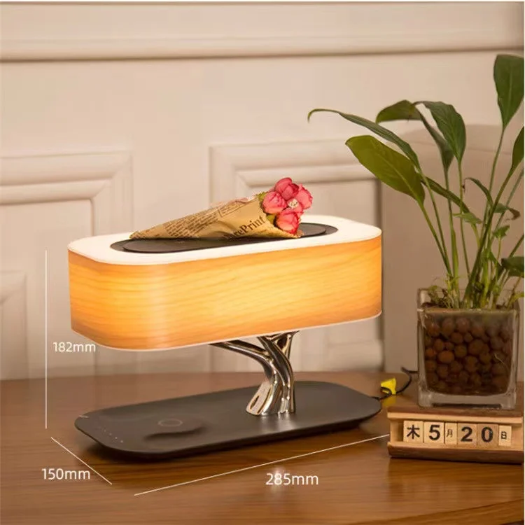 Bedside Lamp Table Light Bluetooth Speaker Wireless Charger Stepless Dimming Desk Lamp with Sleep Mode for Home and Office Decor