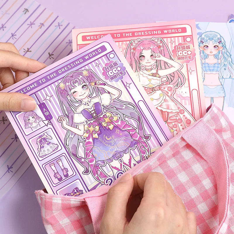 Cartoon Girl Dress Up Stickers Book Decorative Kawaii Style Self Adhesive Die Cut Sticker