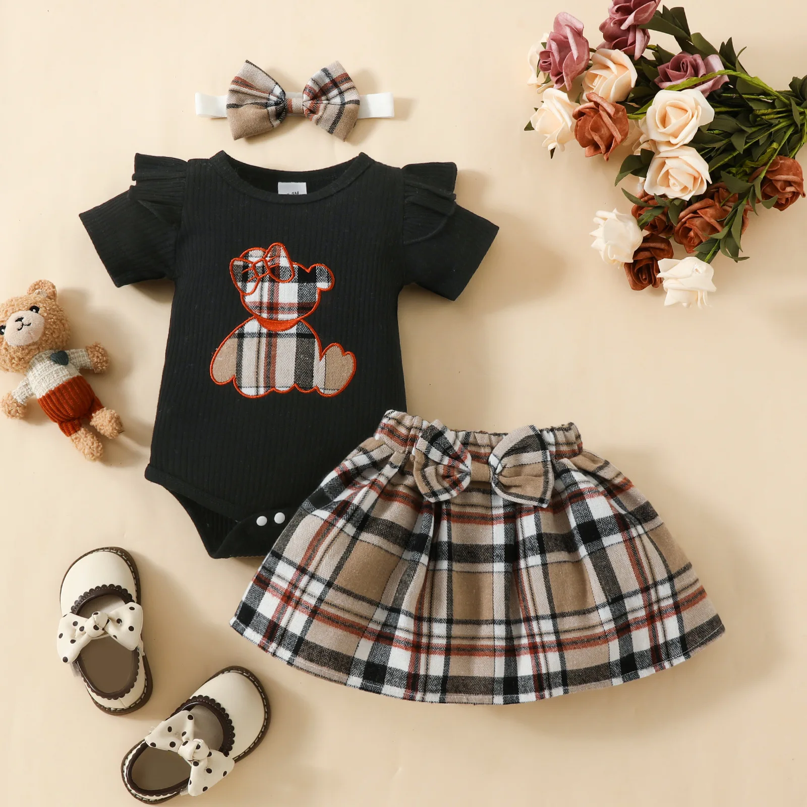 summer cotton newborn jumpsuits children check pattern baby girl dresses clothing sets clothes baby rompers