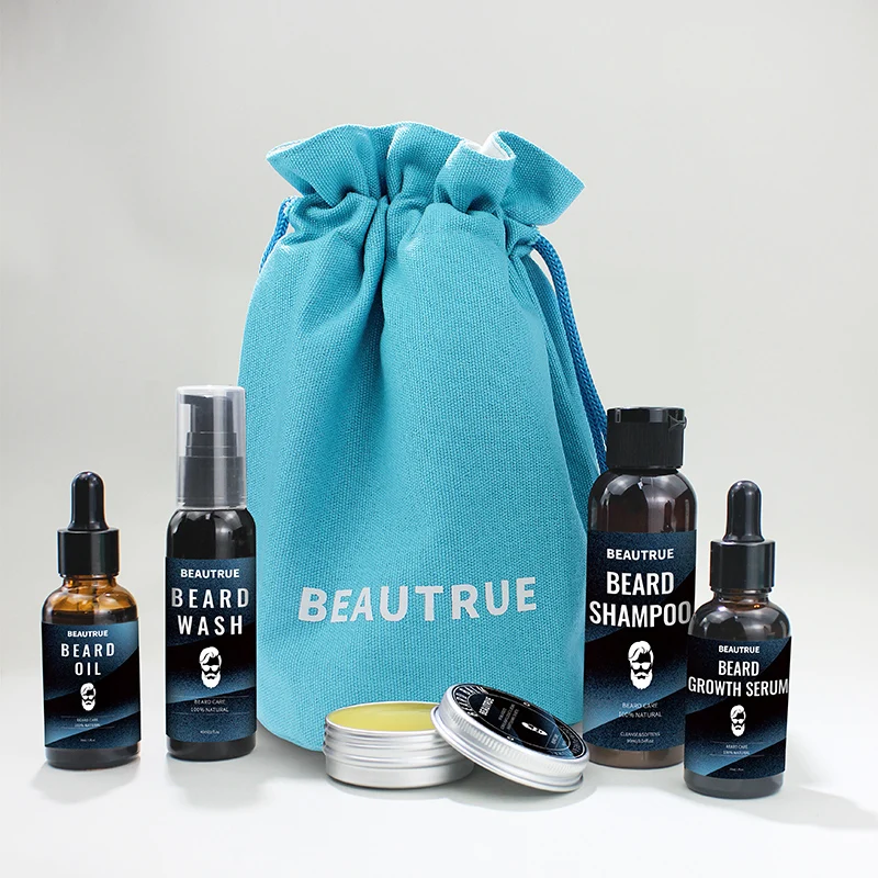 Hot Sales Organic Men Hemp Beard Oil Customized Low MOQ Balm Comb Brush Best Beard Growth Oil Kit