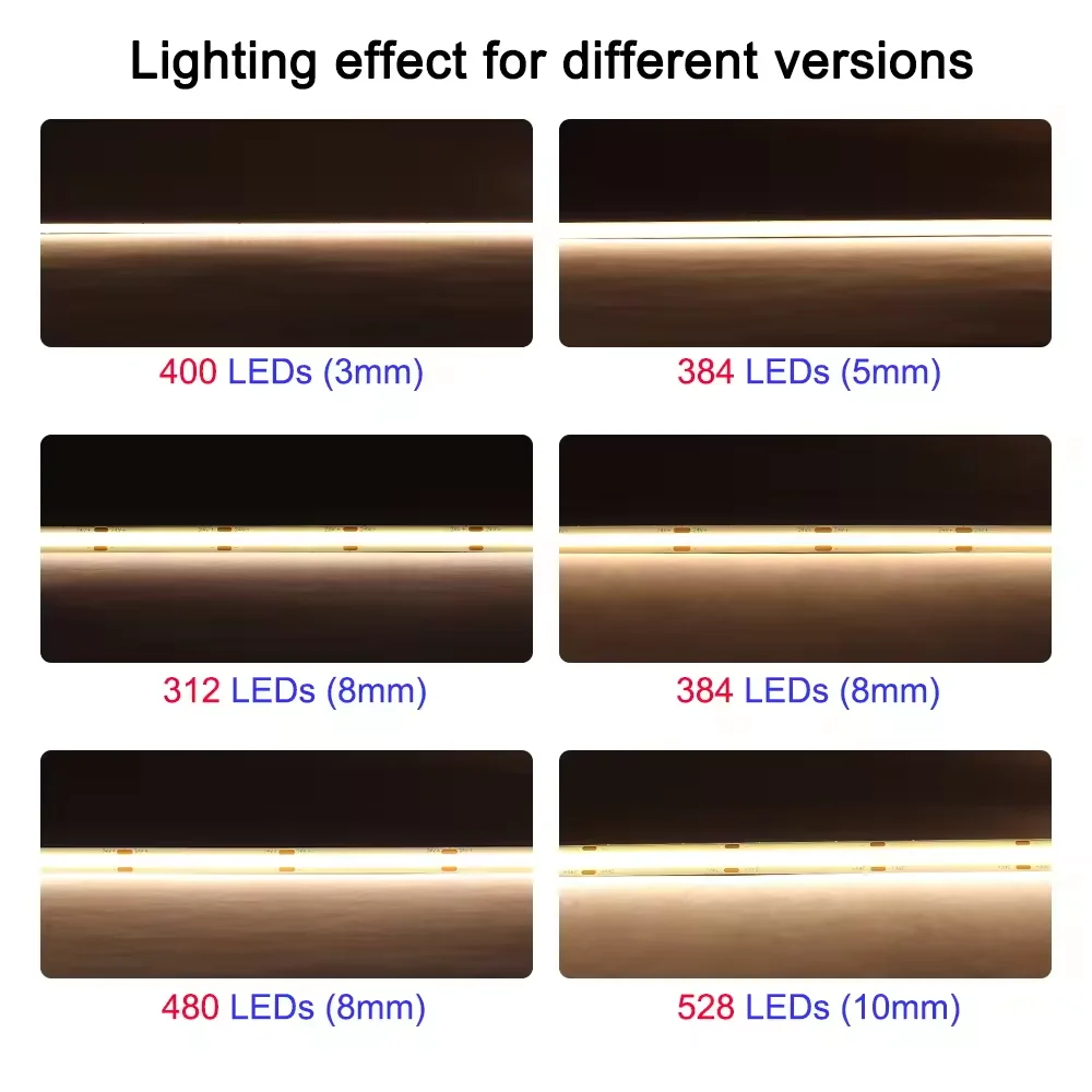 3mm 5mm 8mm 10mm Flexible LED COB 480LEDS FOB LED Light Tape Bar CRI 90 Ice Blue Red Green Yellow Warm Cold White Color