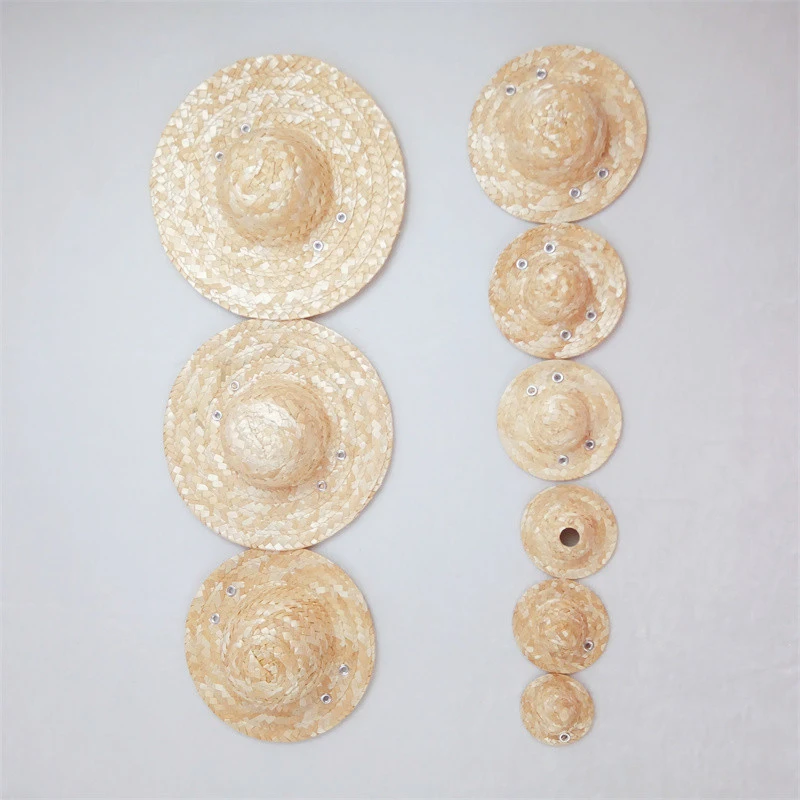 Pet straw hat Spring Summer Straw mini hat Vintage Farmer adjustable DIY doll decorated straw hat mini