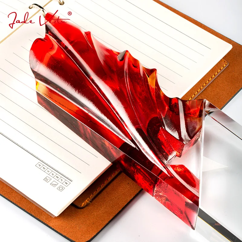 Jadevertu red color trophy Hot Sale Printing k9 crystalTrophy Chinese Supplier Trophy liuli crystal trophies and awards