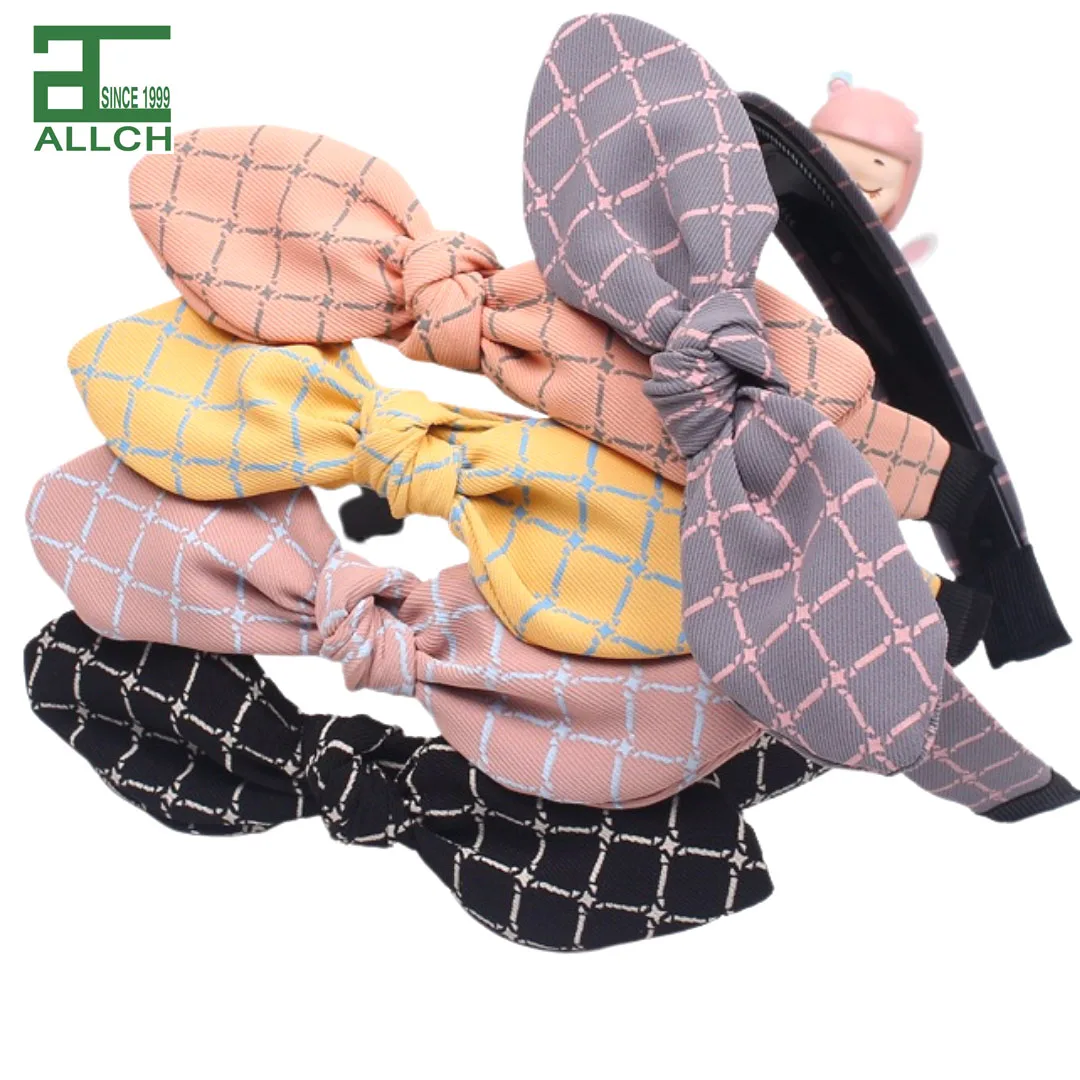 ALLCH RTS Plaid Bow Headbands Beauty Press Hair Head Hoop Knot Ornament Rabbit Ears Vintage Elastic Cross Hair Accessories