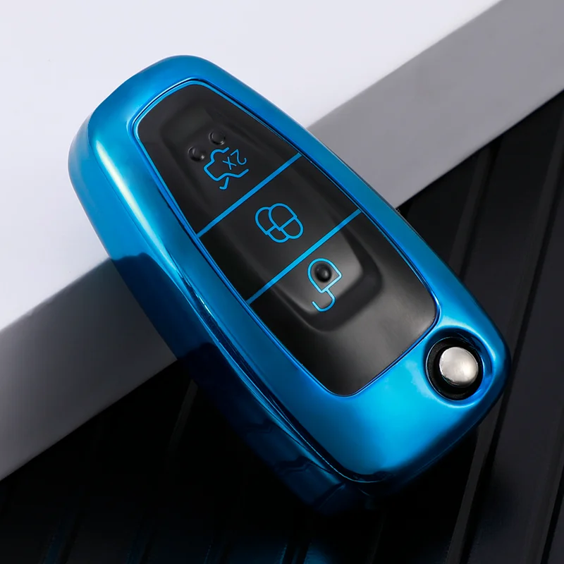 Car Key Fob Cover Case for Ford, Keyless Remote Smart Key Holder W/Keychain for Ford F150 F250,Fob Shell Protector for Mustang