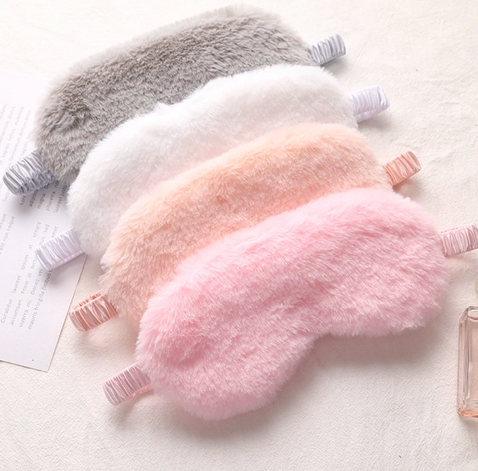 E002A Cute Soft fur  Blindfold Eye Cover for Women Girls Home Traveling Sleeping Eye Masks with Elastic Strap