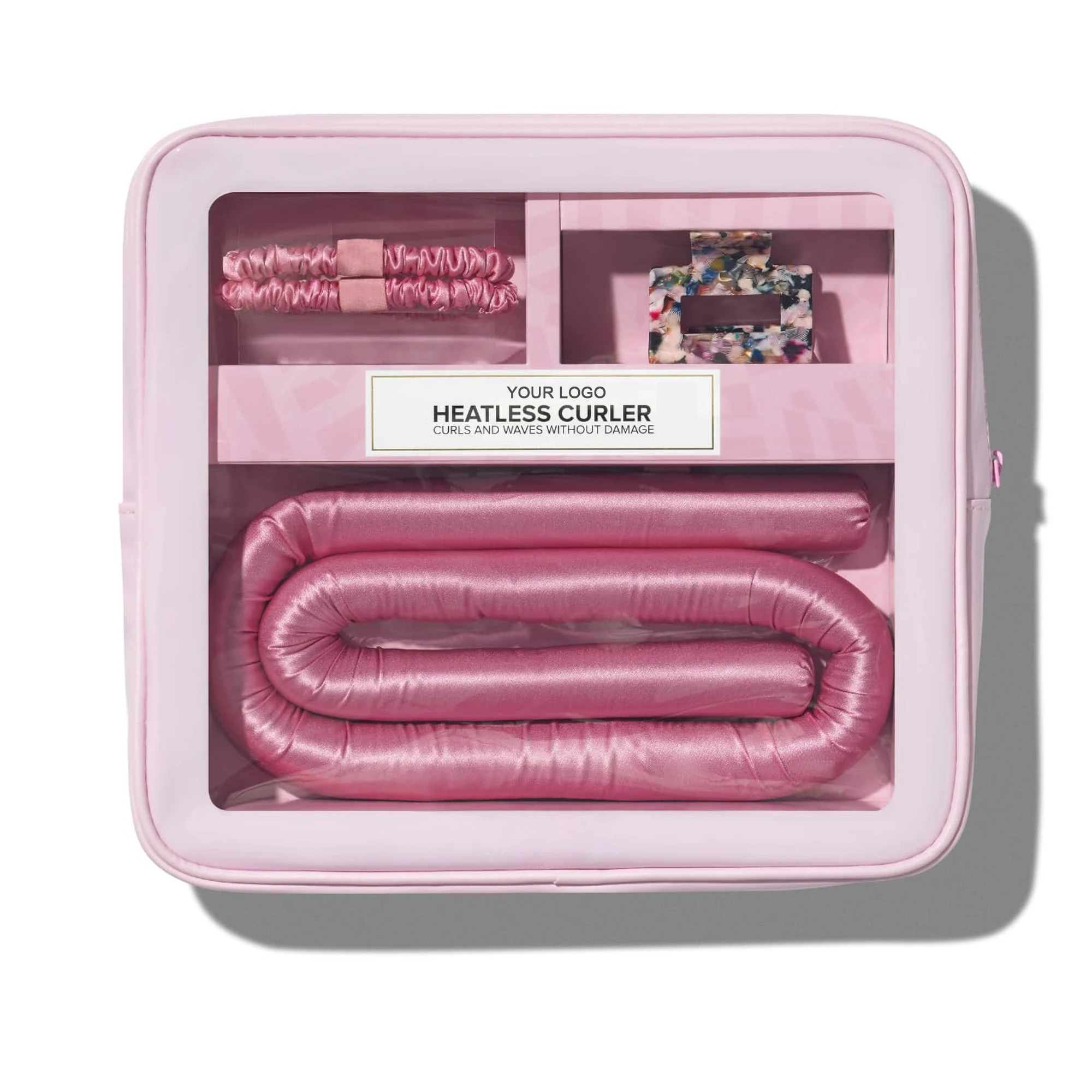 Private Label Pink No Heat Headband 100% Luxurious Silk Hair Curler Sleep Curling Rod Heatless Curler