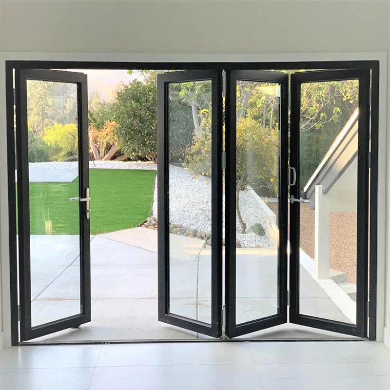 D-TOP Outdoor and indoor black frameless Patio Electric extrusion aluminum folding door for house