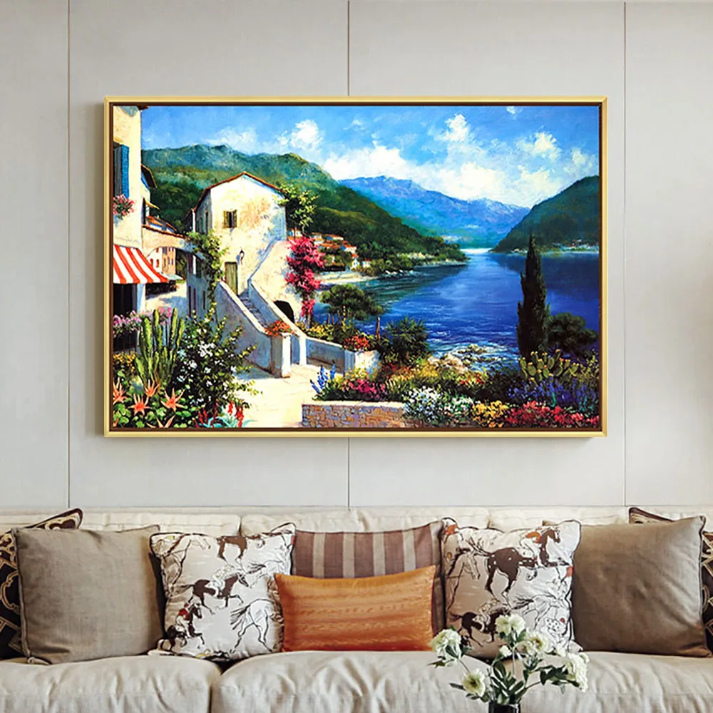 Custom design high resolution mediterranean seaside landscape painting