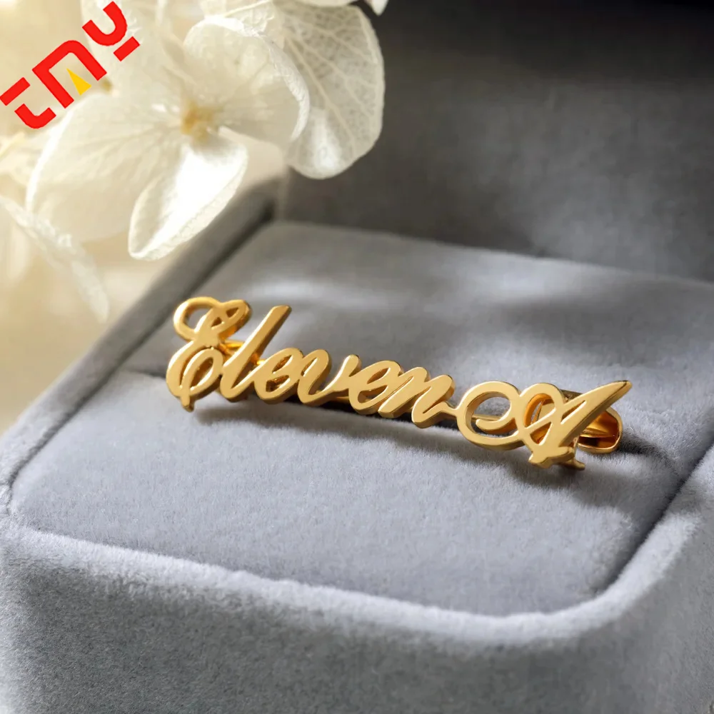 Popular Decorative  Custom Wholesale Luxury Embossed Gold Letter 3D Logo Suit Badge Metal Hollow Brooch Lapel Pin For Clothes