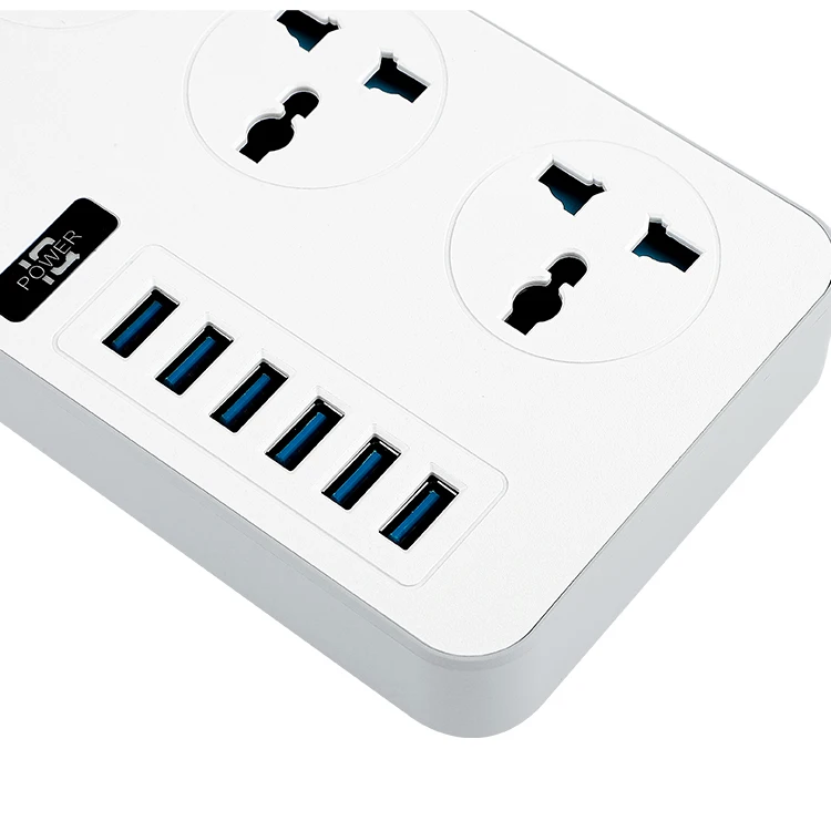 2021 hot-selling power strip with 3 sockets and 6 USB charging ports 2 meter long home and office extension cord