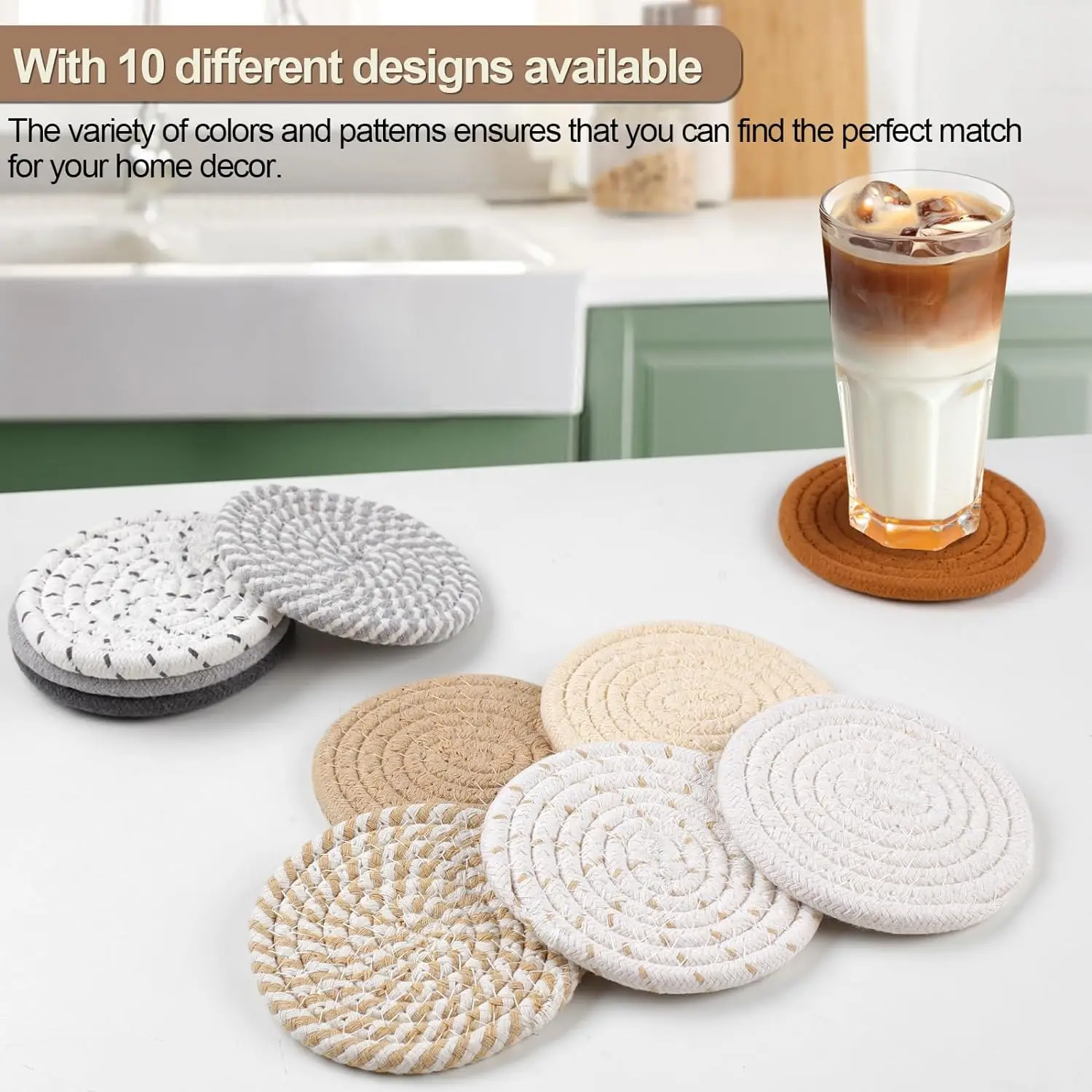 47 Different Color 4.3inch Woven Cotton Coasters, Absorbent Boho Coasters for Drinks, Cup for Room Decor,TLX0172