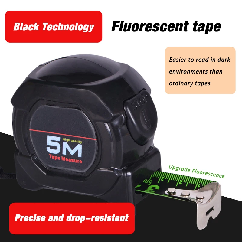 5m fluorescent tape measure with anti-fall and anti-cut hand thick wear-resistant tape measure