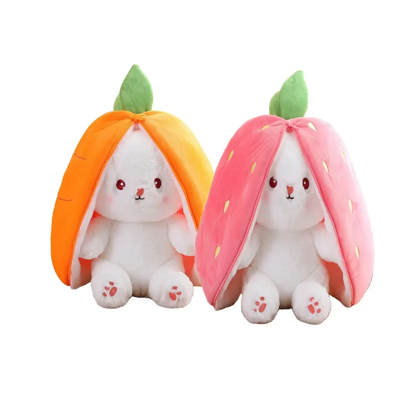 Zipper Reversible Strawberry Bunny Soft Toy for Kids Playing Birthday Gift Etc 25cm