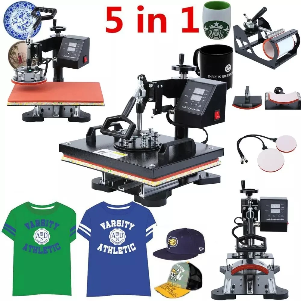 5 in 1 Digital Heat Press Machine for T-shirts Hats Mugs Multifunctional Sublimation Transfer for Home Use