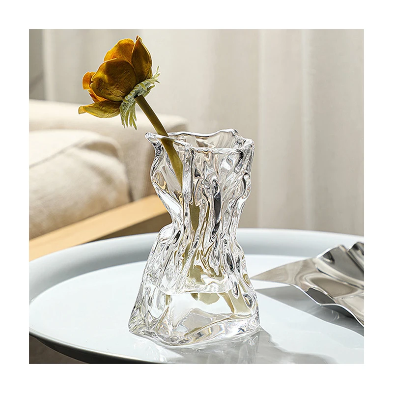 Flower Glass  Cheap Glass  Decoration Iridescent Black Red Modern Glass Vasewith Artificial Flower
