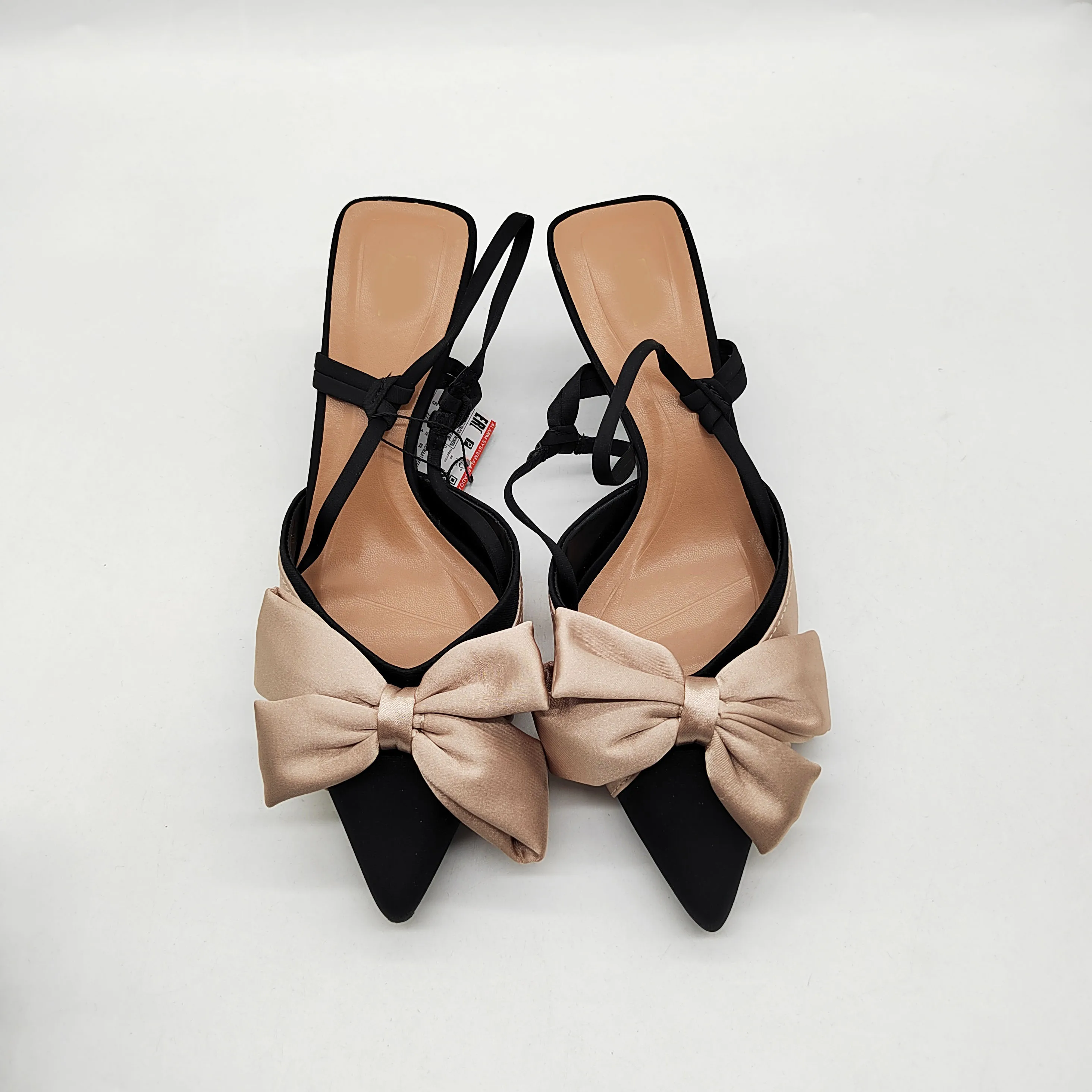 Wholesale Suede Upper Women Casual Style Pointed Toe Kitten Heeled Slingback Fashion Bow Sandals Slippers Heels for Ladies Shoes