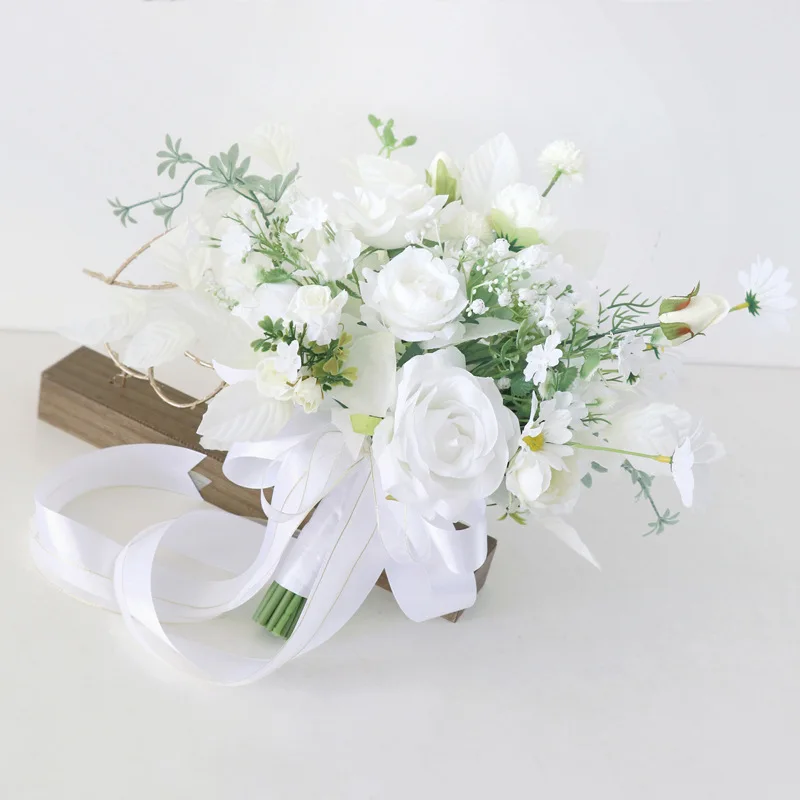 SPH023 Silk Flower Bouquet White Rose Peony Bridal Bouquet Wedding Flowers For Bride Bridesmaids Wedding