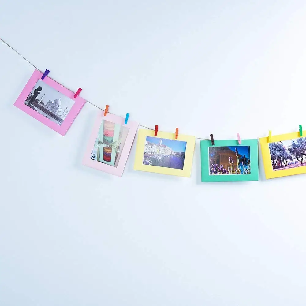 
Mini Natural Wooden Clothespins Photo Paper Peg Pin Craft Clips with Natural Twine (10 Colors) 
