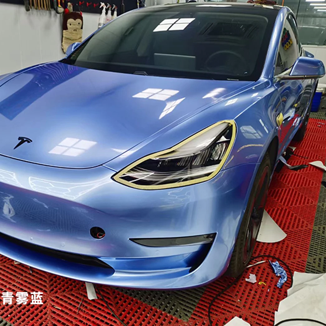 Anolly 1.52 * 18m Wholesale Auto Body Sticker Car Vinyl Satin Metallic Glossy Mist Blue Film Car Wrapping Film