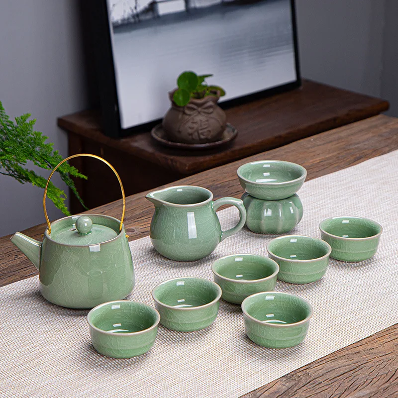 Ten Piece Set Of Kung Fu Tea Utensils Sleek Guan Kiln Ceramic Teapot Kuai Ke Cup