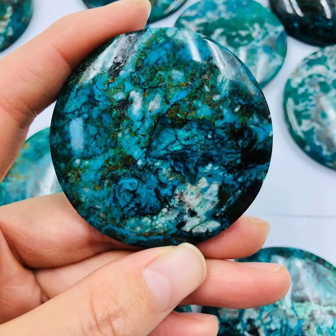 Wholesale High Quality Reiki Chrysocolla Disk Plate Quartz Folk Crafts Healing Rough Natural Crystal