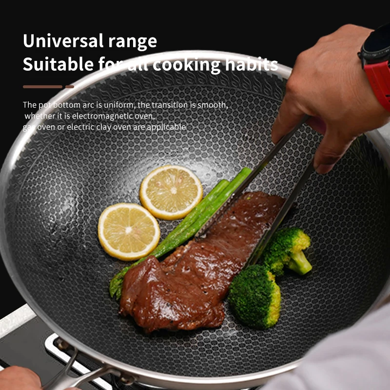 Hot sale stainless steel wok pan non-stick frying pan honeycomb coating woks with visible glass handle