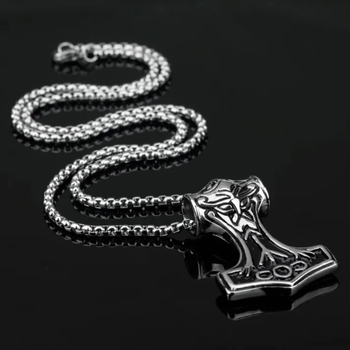 Cool stainless steel mens  gold jewelry necklace thor hammer necklace
