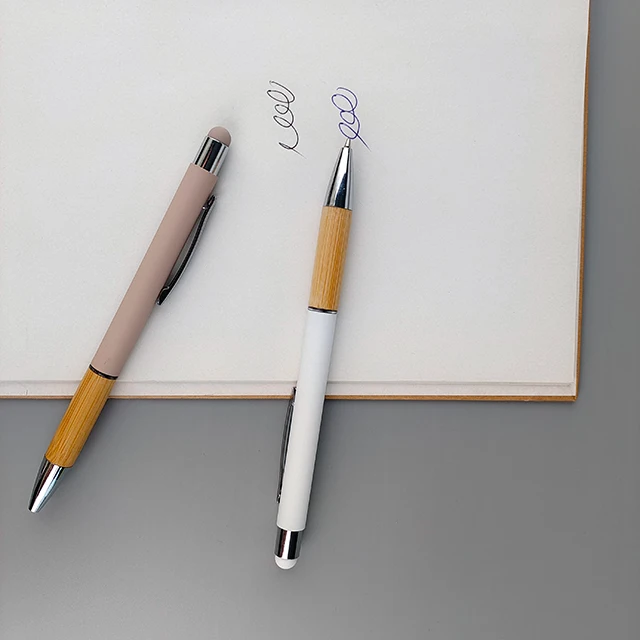 Hot Sale Matel Ballpoint Pen with Bamboo Grip Pen for Touch Screen Function
