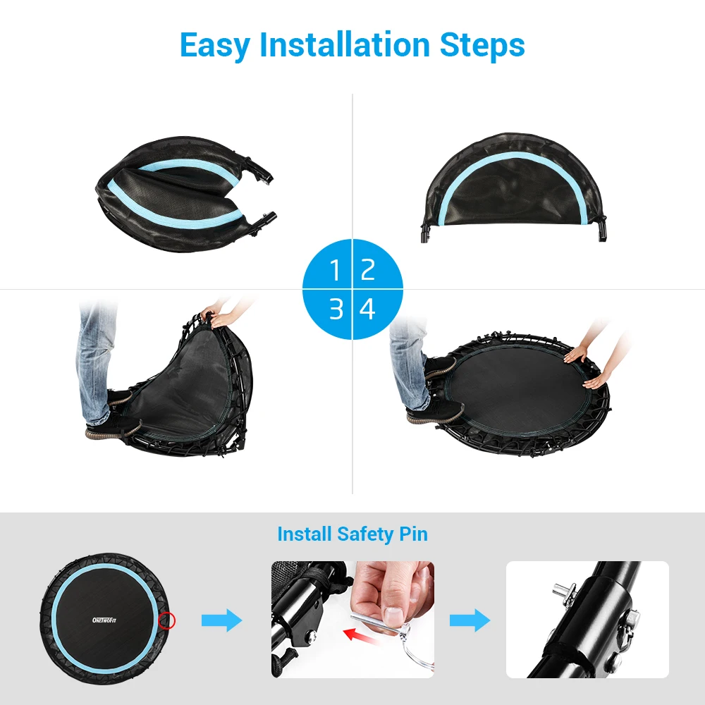 Onetwofit Hot Selling Fitness Rebounder Small 36 inch Indoor Trampoline Playground Rides Bungee Jumping in Black & Blue