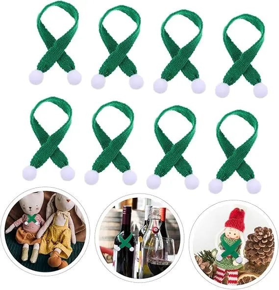 Knitted Wool Mini Scarf Christmas Scarf Easy to Store Festive Portable Scarf for Neck Wine Bottle Doll Drink Cup Decoration