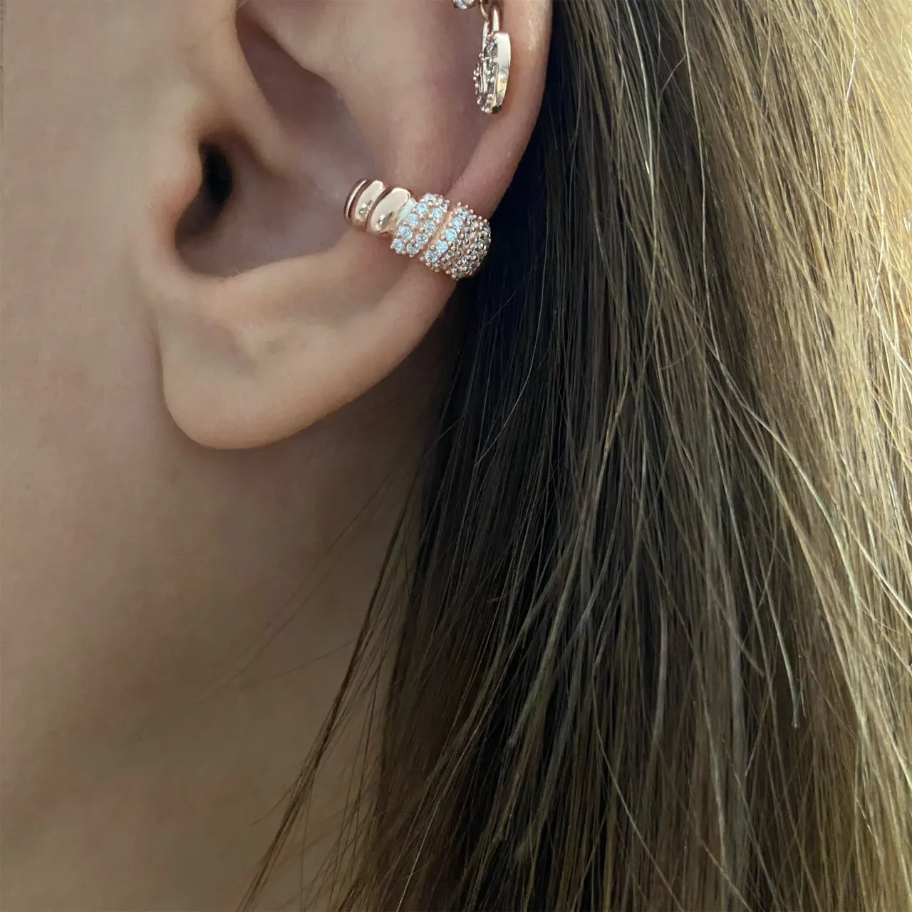 Wholesale fashion European girl women jewelry micro pave cz no piercing twist band gold ear cuff earring