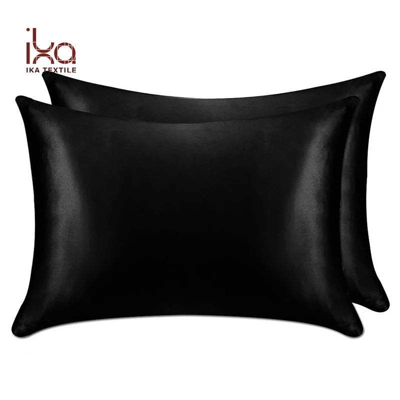 Black 22mm Queen Size Plain Dye Silk Satin Anti Aging Soft Pillow Case Cover Luxury