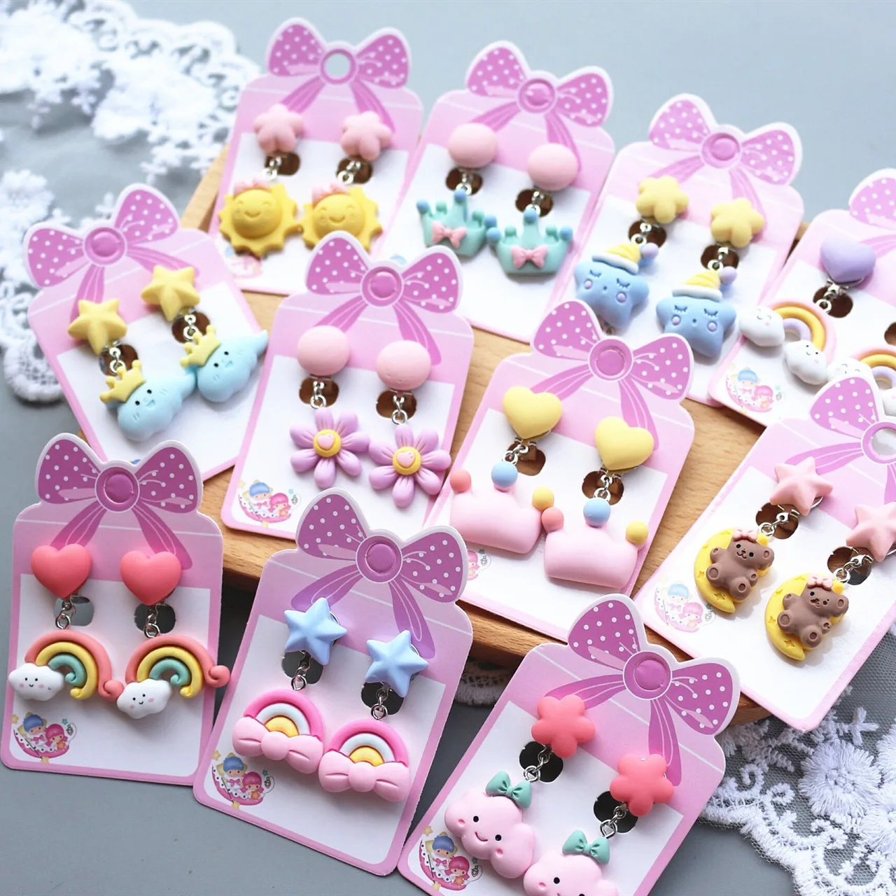 No Pierced Children Earrings Cute cartoon flower star cloud Clip on Earrings for Kids