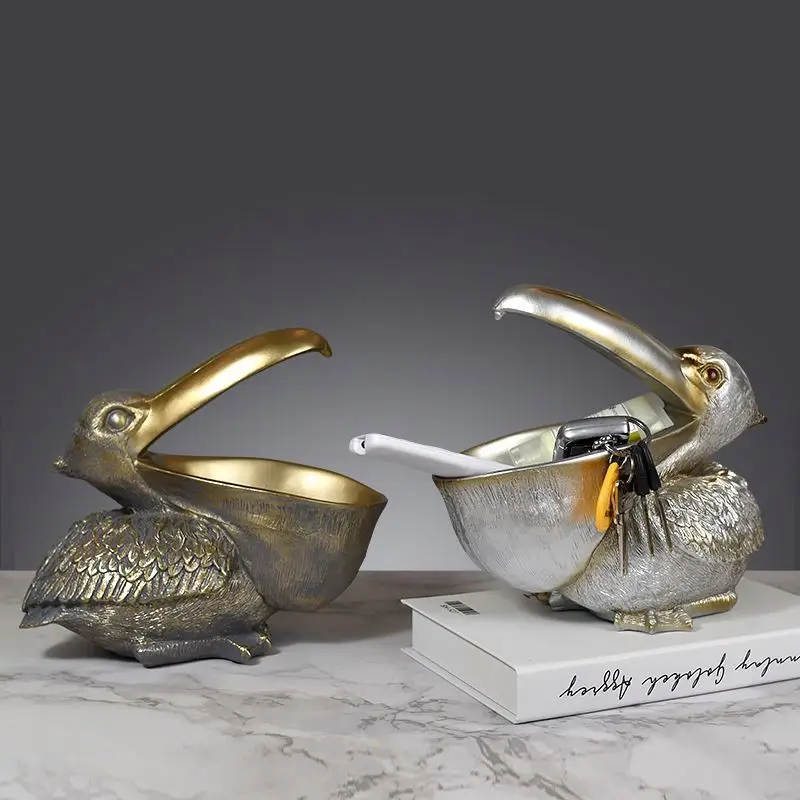 Resin European-style Animal Ornaments Key Storage Crafts Living Room Office Creative Big Mouth Pelican Bird Entrance Decoration