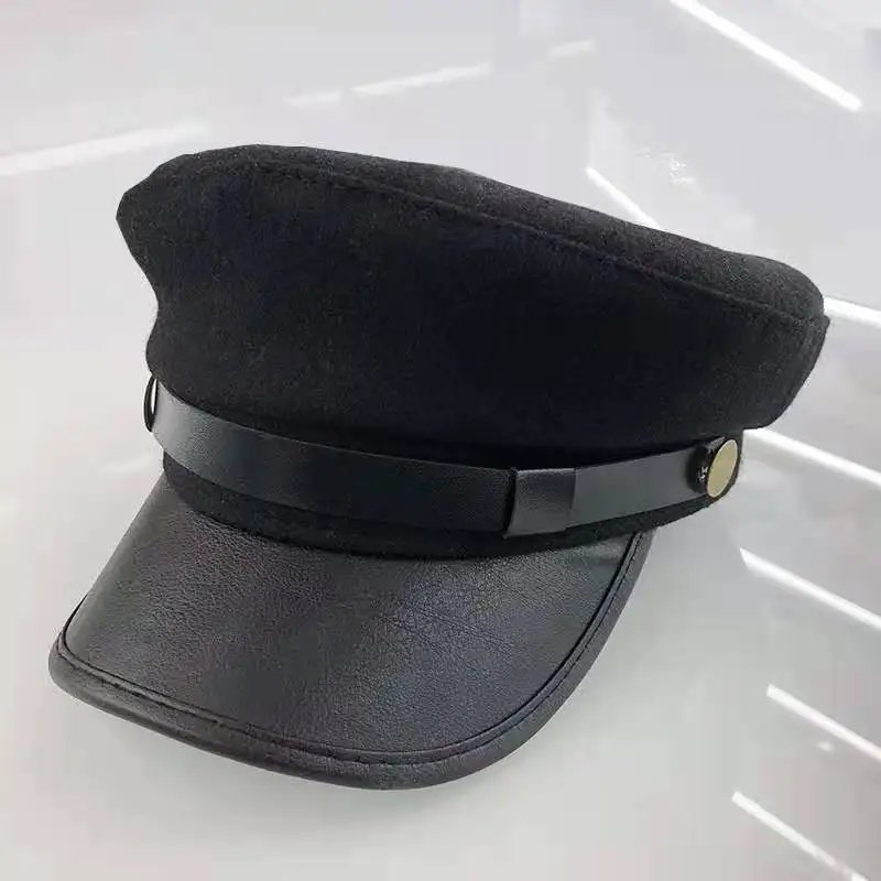 Best selling OEM Factory Embroidery LOGO custom captain cap women police hats flat-top cap men sailor captain hats lady navy cap
