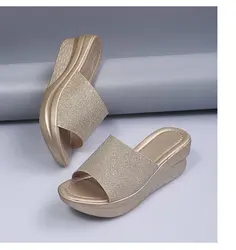 2022 Summer New Fashion Slippers For Women Sandals Thick Bottom Wedge Heel Sequins Womens Slippers