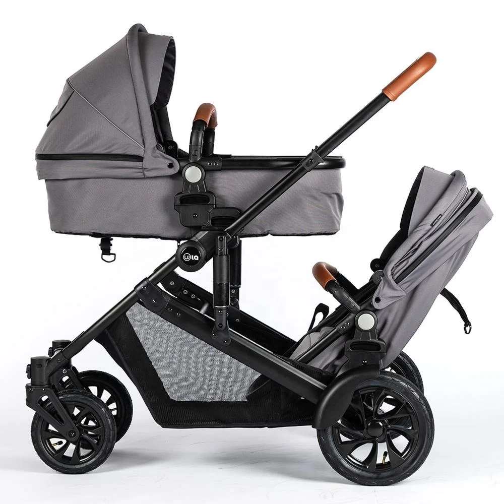 Manufacturer wholesale Luxury Twins Stroller 3 in 1 High landscape Aluminum Frame Folding Double Pram Two Baskets Baby Carriage