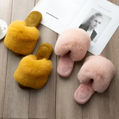 2021 New Colorful Macaron Fur slippers Massage Sole for Girls Indoor