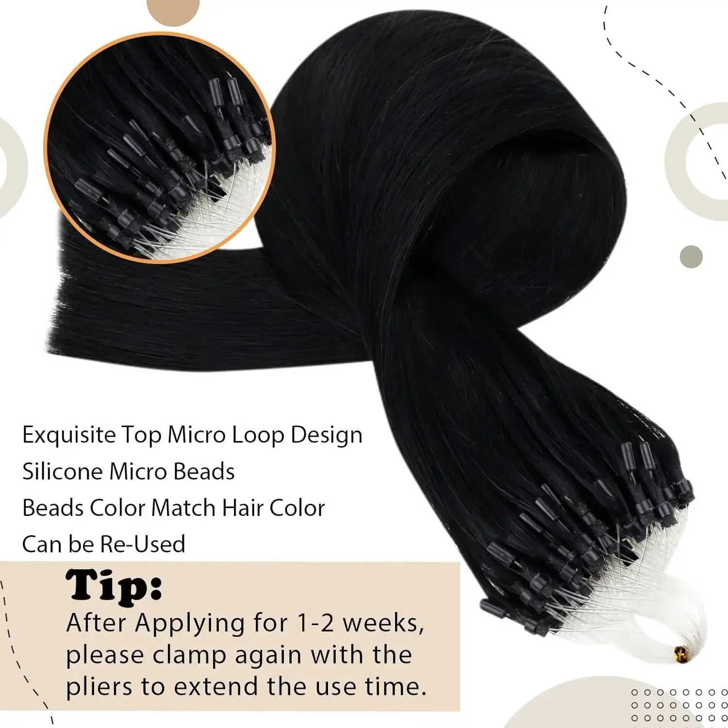 Micro Loop Remy Human Hair Extensions Cold Fusion #1B 16-26 Inch