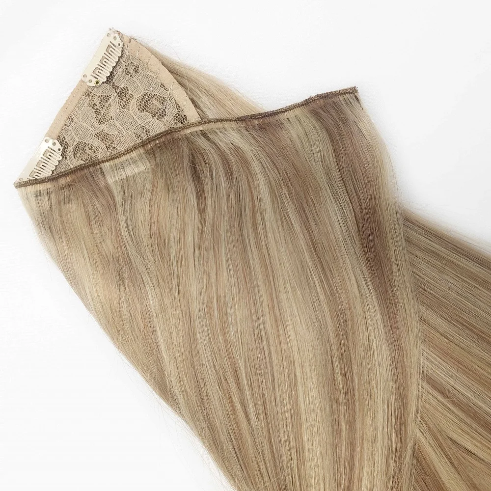 Luxury Top Quality Wholesale Double Drawn Remy Human Hair Extension Balayage Color Stick Clip In Half Wig